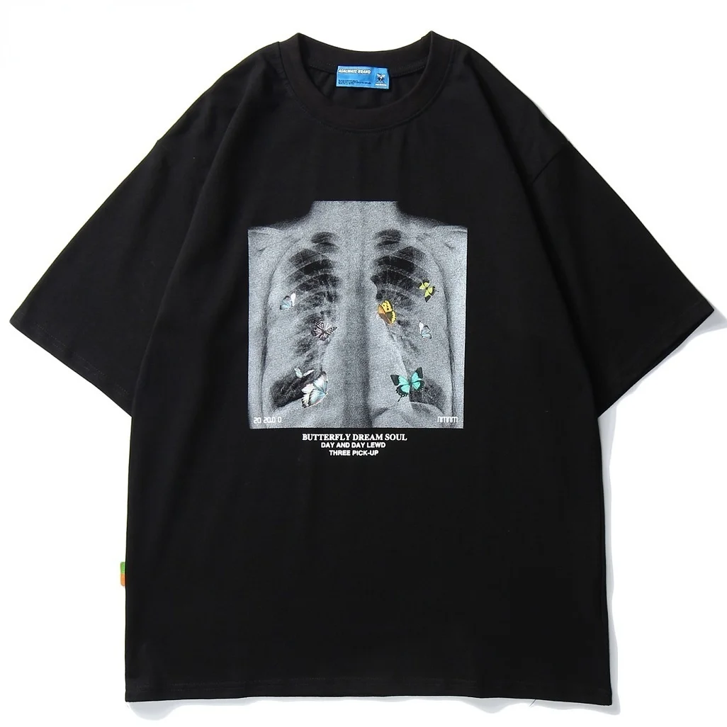 Men Women Hip Hop T Shirt Streetwear Harajuku Tshirt Xray Skeleton Graphics Print T-Shirt Oversized Summer Black Casual Tops Tee