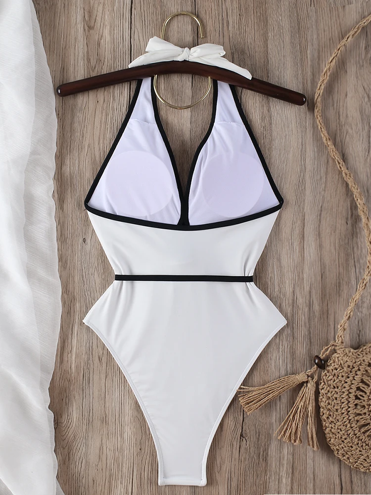 UETEEY 2024 новый бандажный купальник с лямкой на шее цельный цветочным принтом