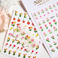 1pc tulip stickers for nails summer tulips flower leaf nail decals 3d adhesive tulip floral nail wrap stickers press on nails9p
