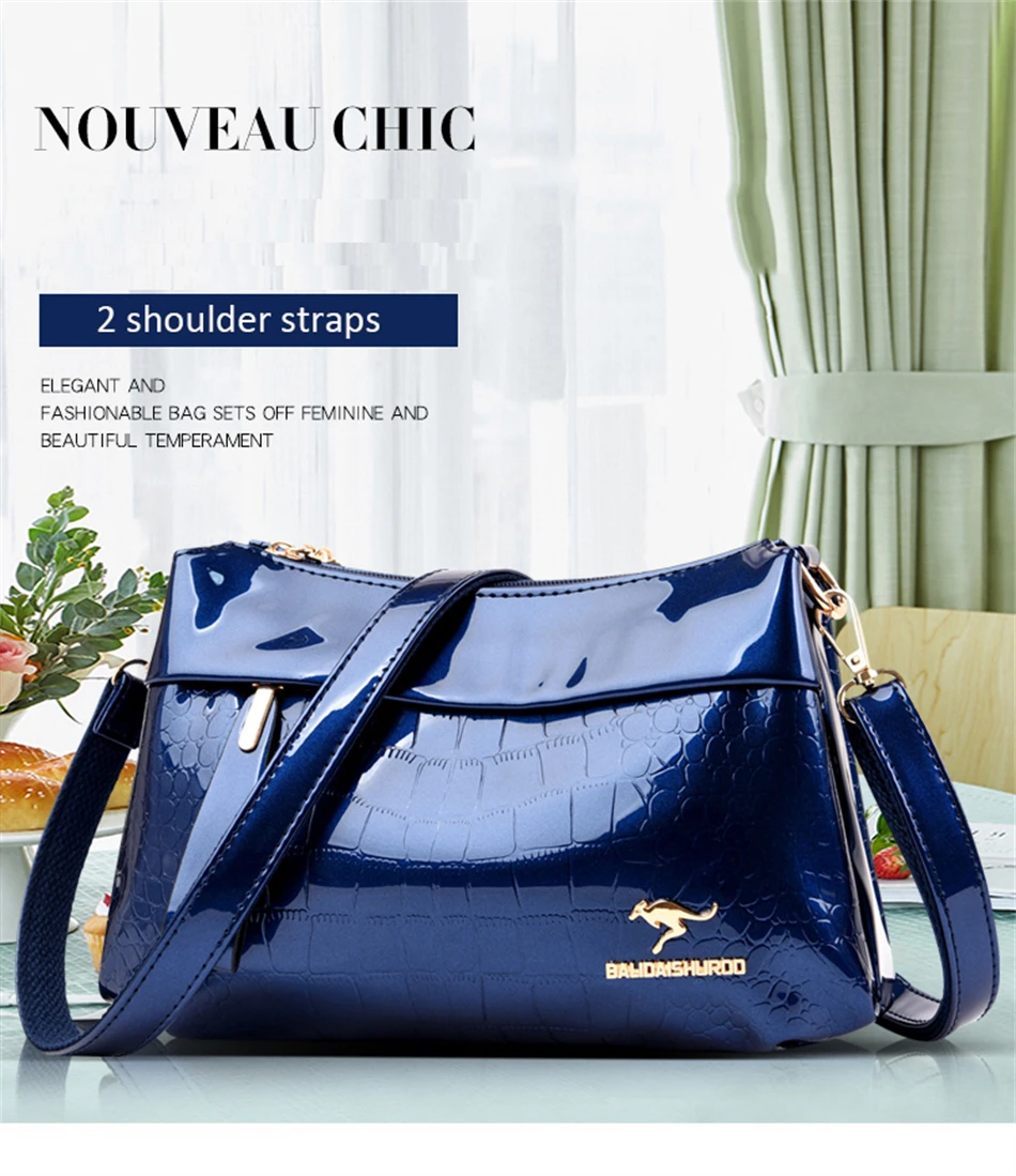 

3 Layers Women Handbag Purses Luxury Designer Patent Leather Shoulder Messenger Crossbody Bags for Female Vintage Sac A Main New