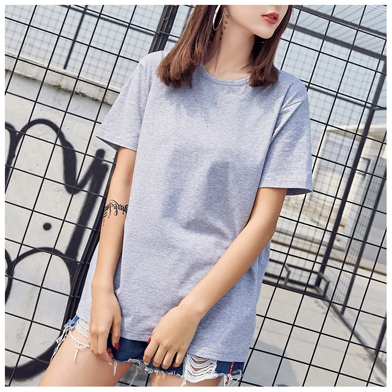 

Women's Fashion Cotton Casual Round Neck T-Shirt Short Sleeve Shirt gray