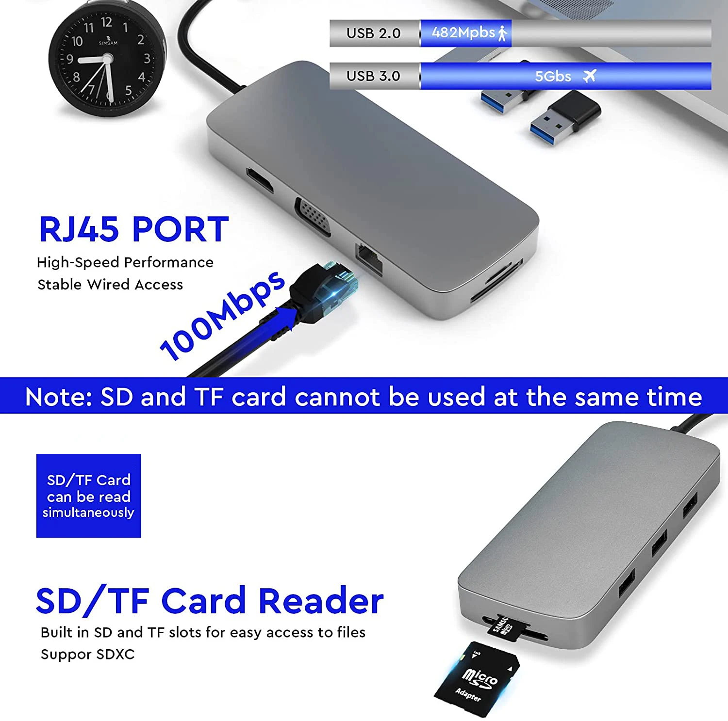 Док-станция 10 в 1 с адаптером USB C 4K HDMI VGA RJ45 100 Вт PD 3 5 мм SD/TF для MacBook Pro Huawei Mate - купить