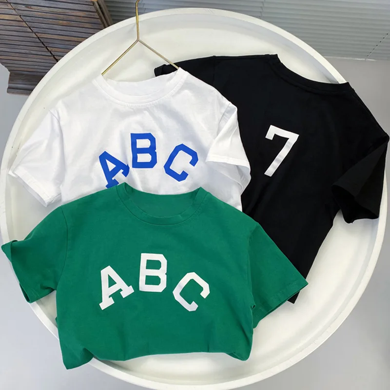 

Children's Short-sleeved T-shirt Summer Unisex Cotton Half-sleeved Fashion Letter Top Thin Boys Summer Clothes
