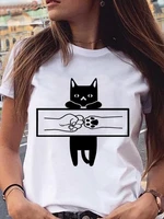 ysdnchi summer tshirt women new design fashion tops cat printed tees white polyester short sleeve casual female clothing