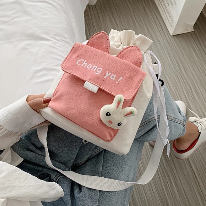 

Female Small Bags Japanese Style Characters Printed Rabbit Carrot Summer Lovely Girl Student Messenger Bag Student Canvas Bag