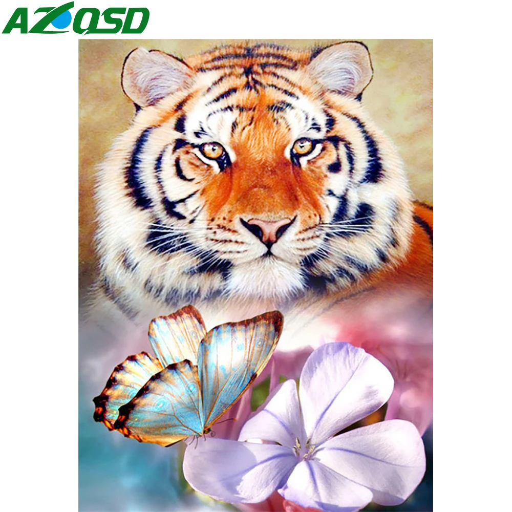 

AZQSD Алмазная Вышивка Тигр бабочка цветок 5d Diy рукоделие живопись Леопард волк животное вышивка крестом домашний декор