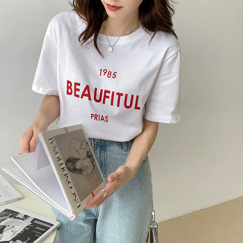 

Summer White Woman Casual Tshirt Short Sleeve Short Sleeve Teen Tshirt Fashion Streetwear Female Tshirt