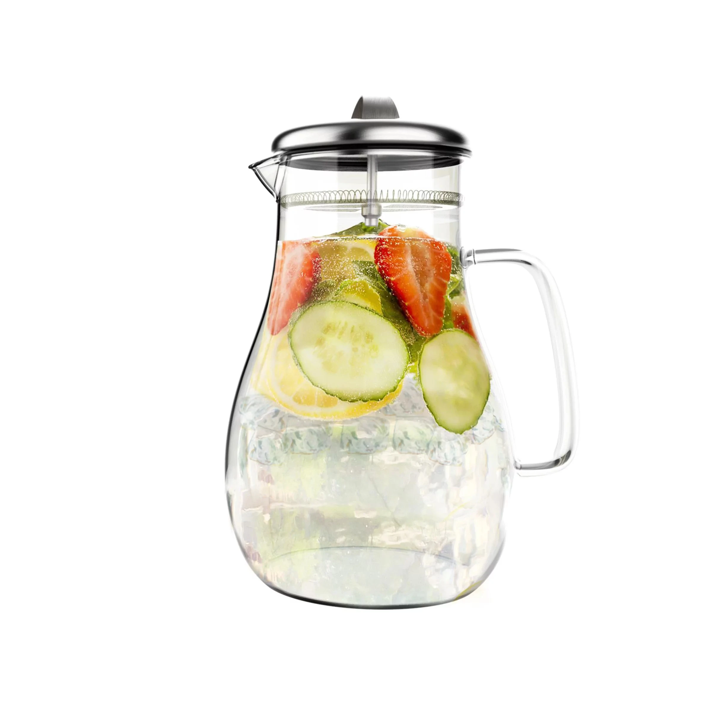 

64oz Hot, Cold Glass Pitcher Carafe with Stainless Steel Filter Lid by