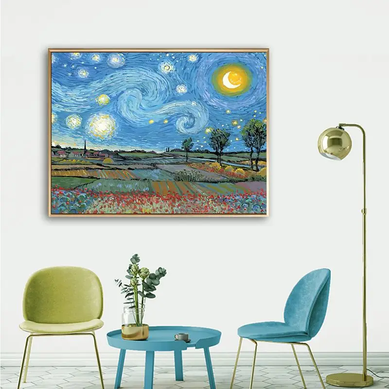 

GATYZTORY Oil Paint By Numbers Van Gogh Sky Landscape Pictures Canvas Painting Wall Decors Number Painting Art Supplies Diy Craf