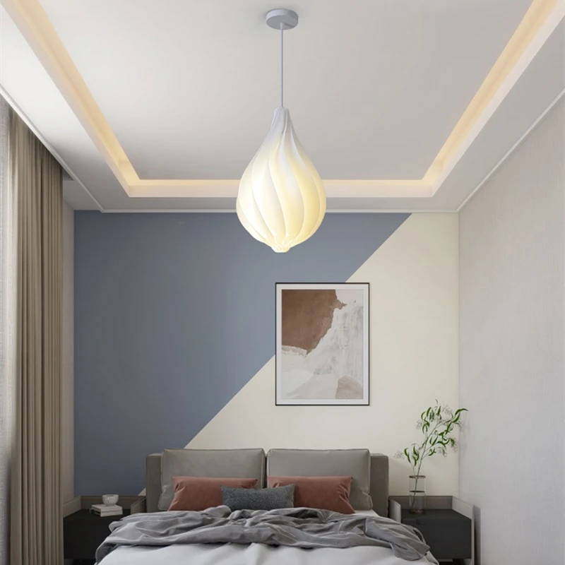 Nordic LED White PVC Wave Pendant Lamp For House Bedroom Bed