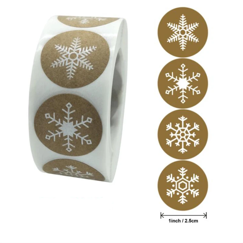 

100-500PCS Christmas Snowflakes Thank You Stickers Decorative Labels Kraft Paper Sticky Scrapbook Sealing Stationery Supply