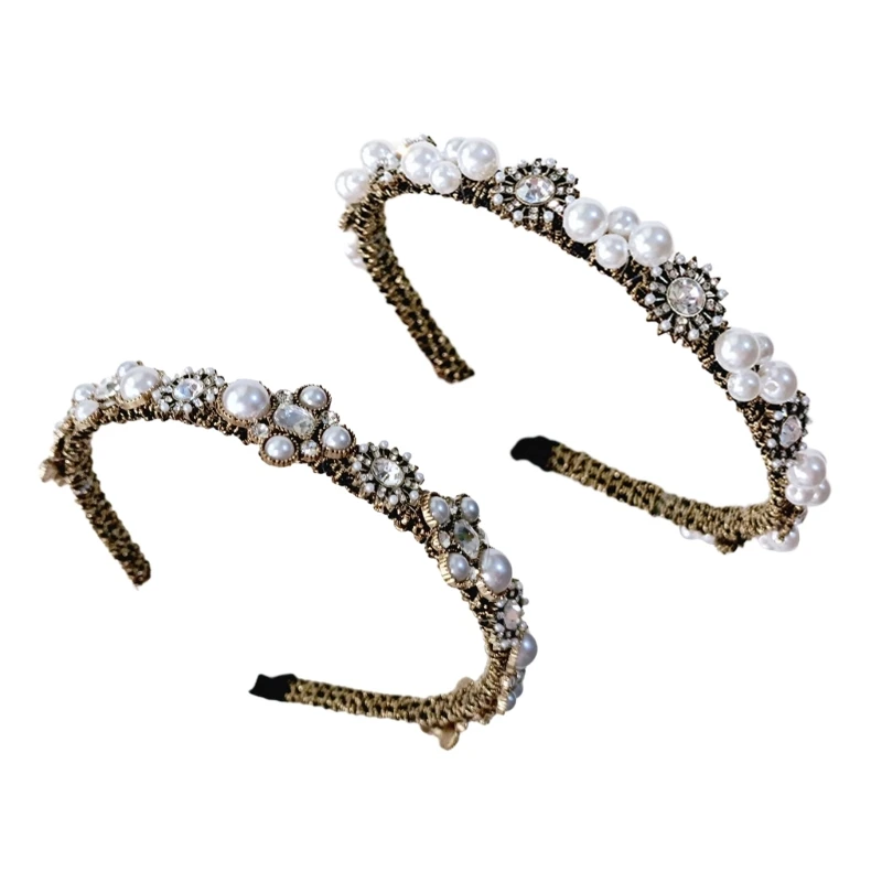 

Повязка на голову с блестящими кристаллами, винтажная Свадебная повязка для волос с великолепными жемчужинами в стиле барокко, повязка на голову для невесты, девичника