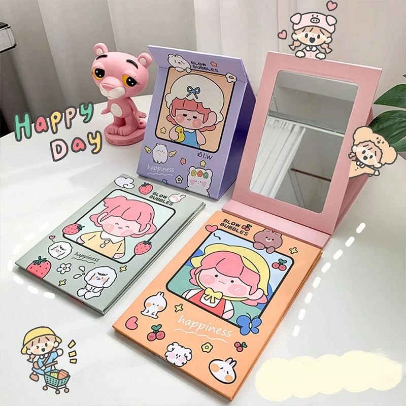

Kawaii Cartoon Desktop Stand Folding Makeup Mirror Cute Bunny Large Portable Flip Makeup Mirror Stand Dormitory Vanity Mirror