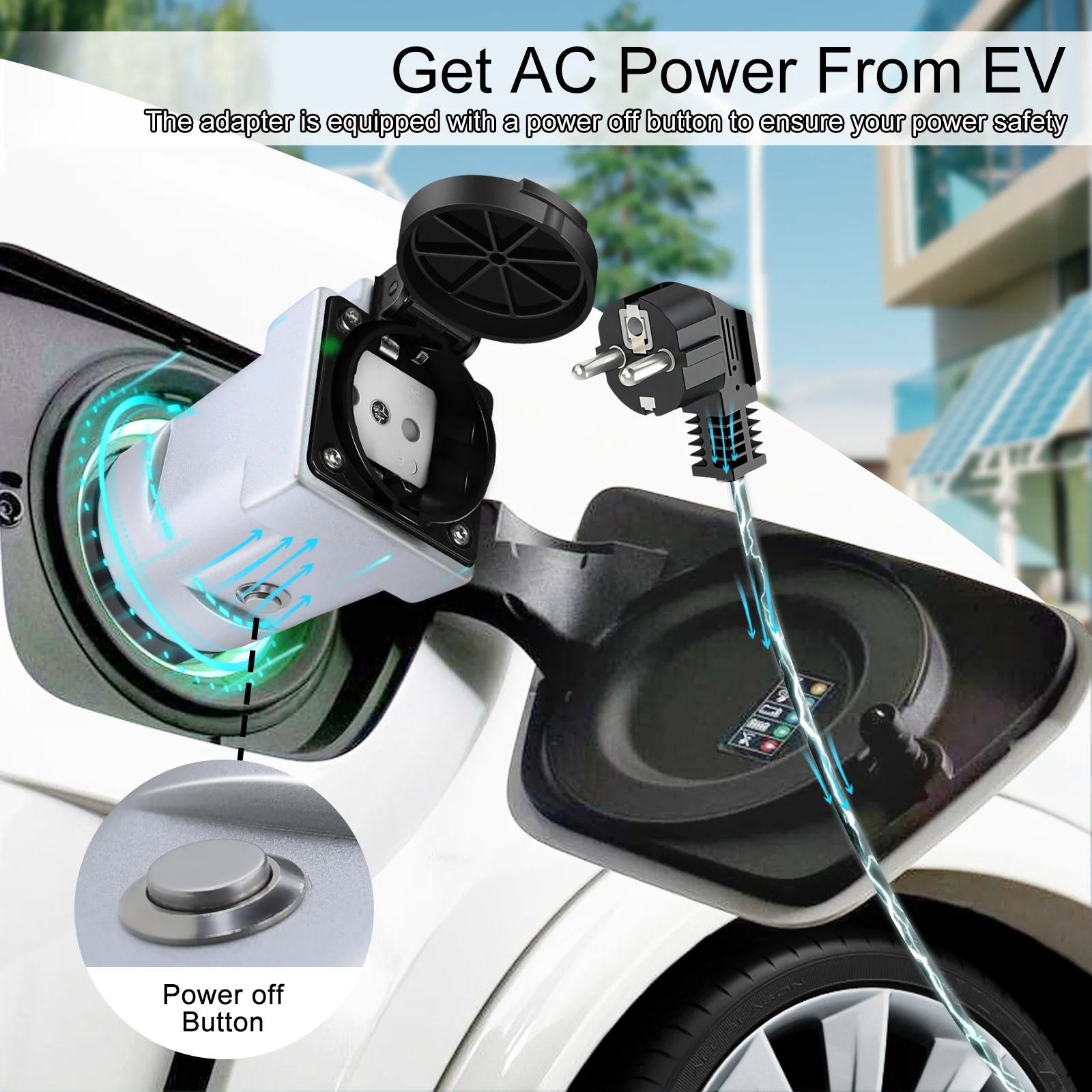 

Разрядник V2L Schuko Plug V2L Автомобильный адаптер для нагрузки типа 2, поддержка разряда MG BYD KIA для автомобильного разрядного кабеля Type2 EV
