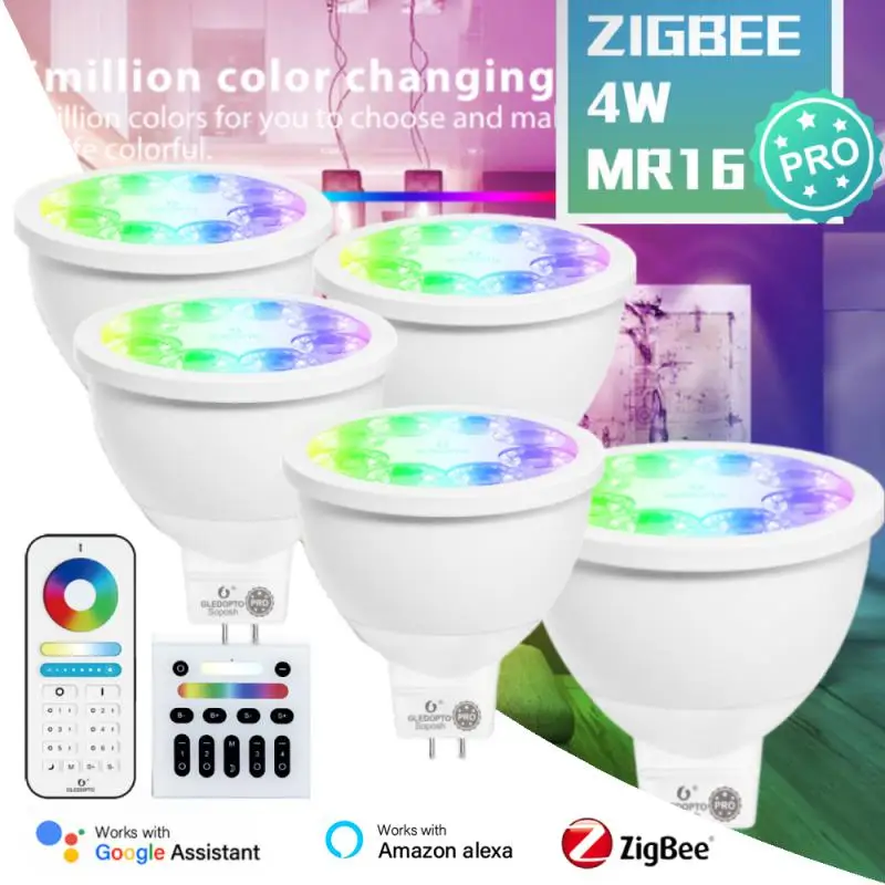 

1-5PCS ZigBee 3.0 Smart MR16 Spotlight Pro 4W RGB CCT Dimmable LED Lamp Alexa Voice Work With Zigbee Gateway Support RF Control