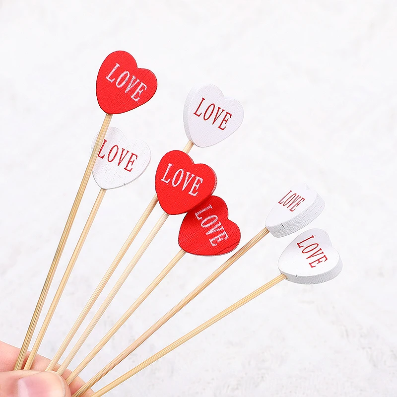 100 шт. фруктовые палочки с красным сердцем одноразовая бамбуковая палочка