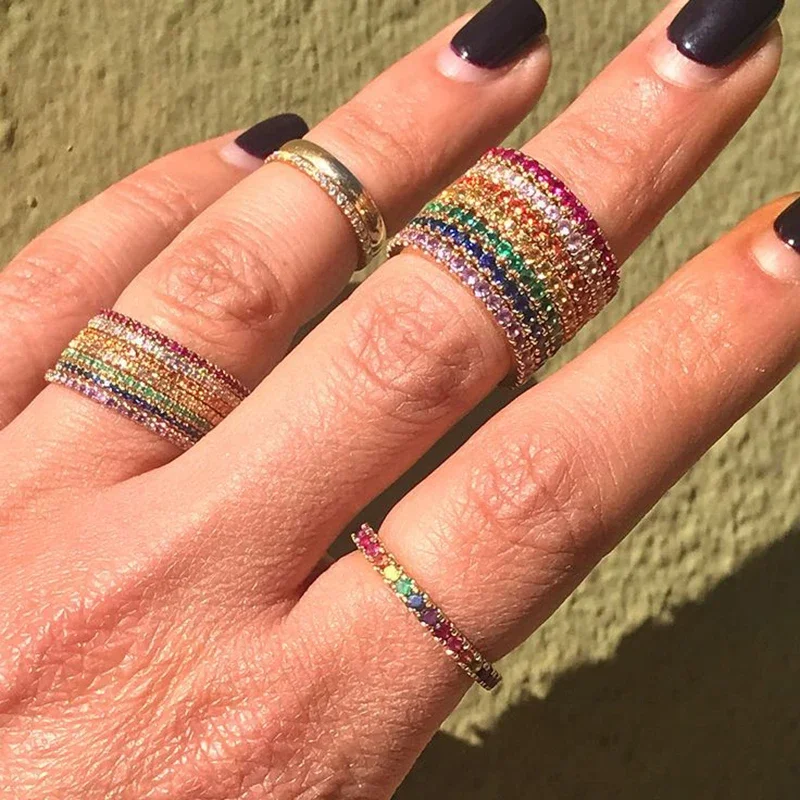 women Colored Rhinestone Birthstone Stainless Steel Ring Wedding Anniversary Gift 12 Zodiac Ring For women jewelry Wholesale