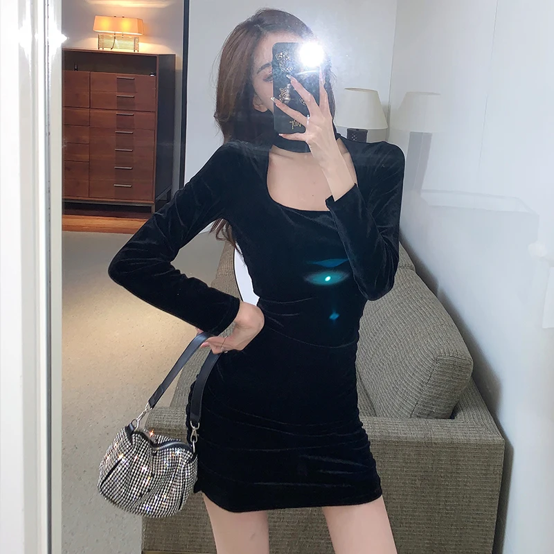Черные элегантные вечерние мини-платья для вечеринок женское облегающее