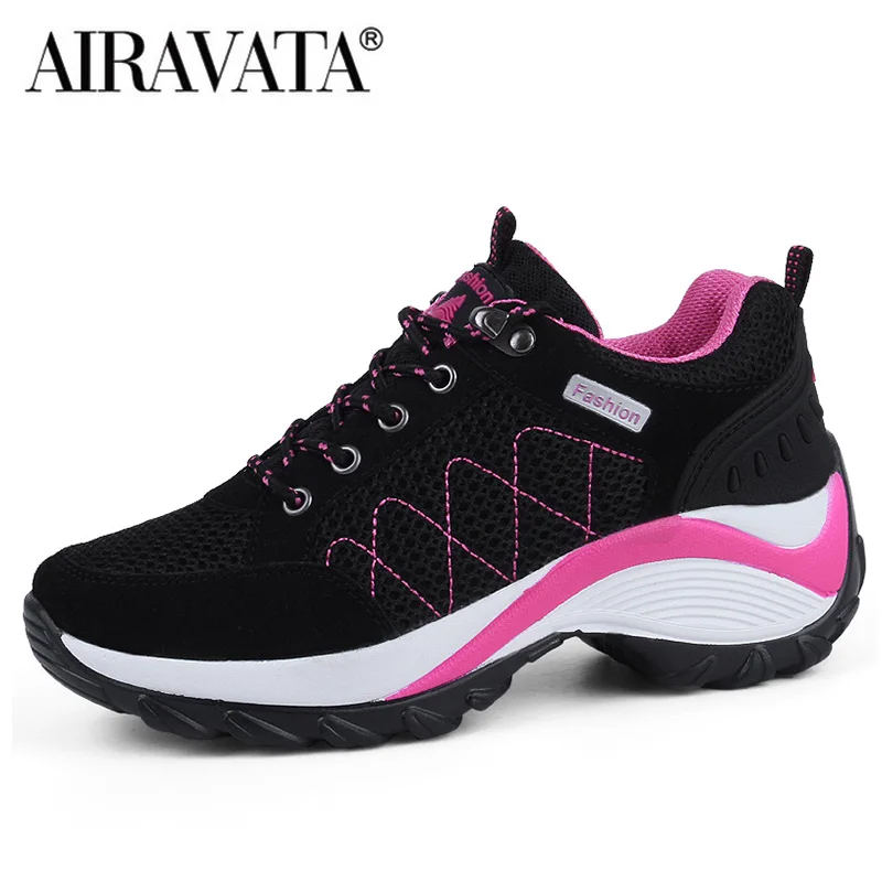 Women  Hiking Shoes Breathable Height Increasing Lace-up Climbing Sneakers Outdoor Trekking Shoes
