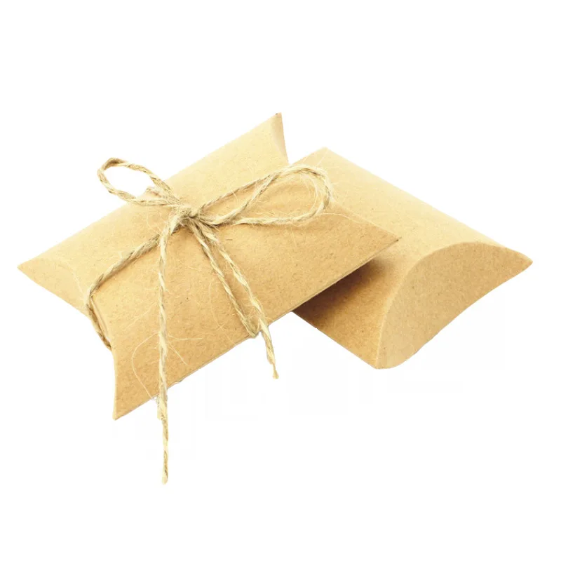 

100pcs Kraft Paper Pillow Favor Box Chocolate Sweets Candy Christmas Gifts Wedding Children's Day Party Festival Supplies