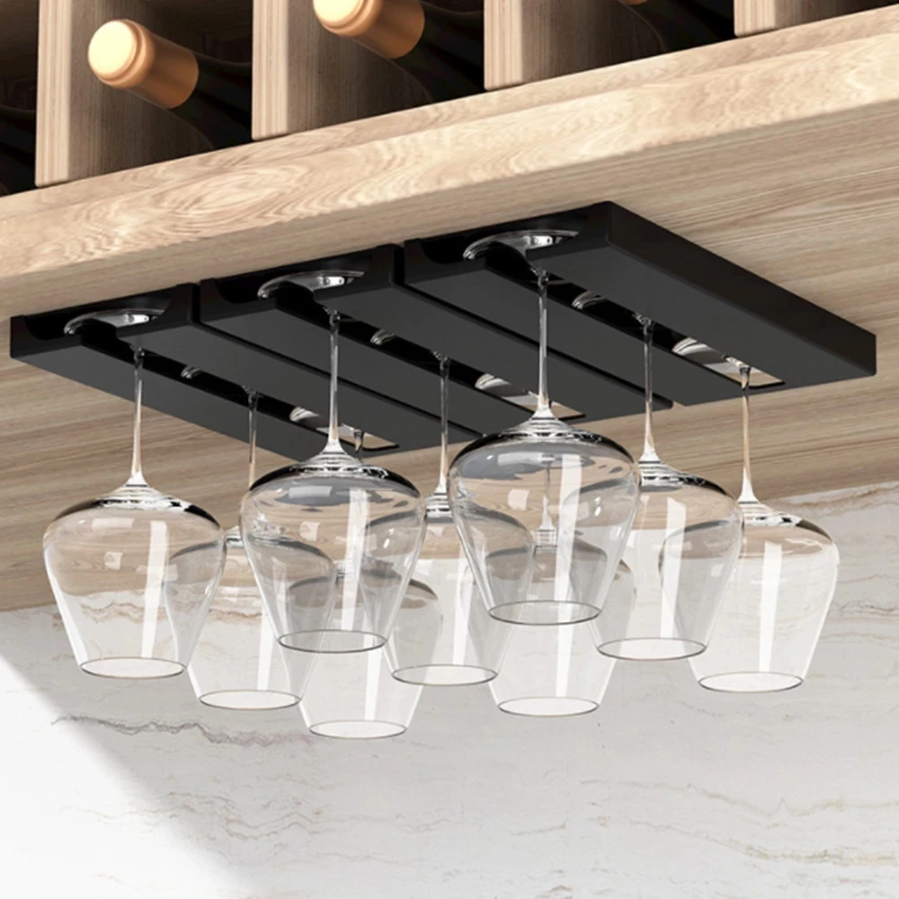 

2PCS Wine Glass Holder Wall Mounted Kitchen Goblet Rack Under Cabinet Free Punching Wine Glass Organizer Multi-function Holder