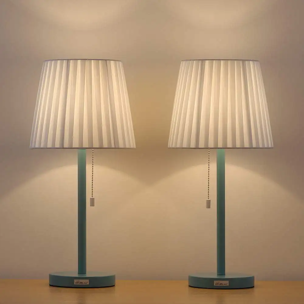 

Blue Contemporary Metal Lamp Pull Chain Light Table Reading Lamp Set of 2