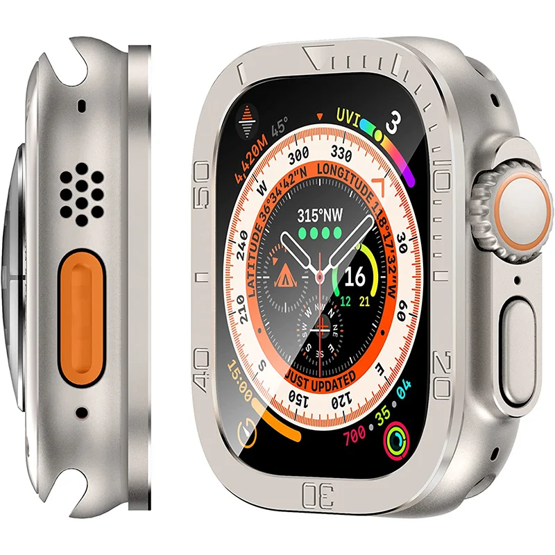 Metal Bumper+Tempered Glass For Apple Watch Ultra 49mm Case Accessories Screen Protector Metal Bezel Full Film iWatch Ultra 49mm