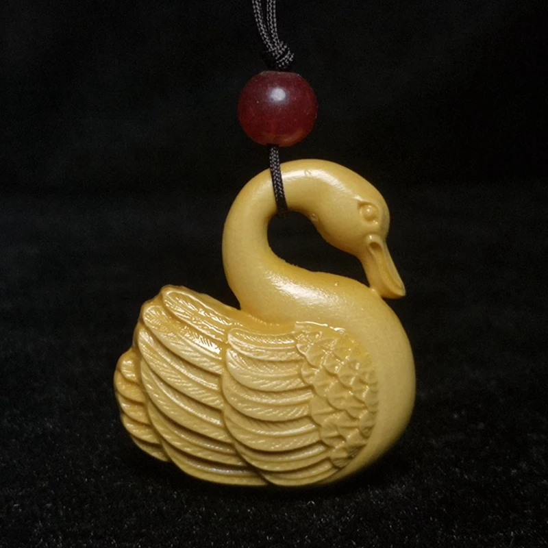 

Chinese Boxwood Wood Carved Lucky Swan Goose Figure Statue Haversack Netsuke Pendant Decoration Affection Gift Collection