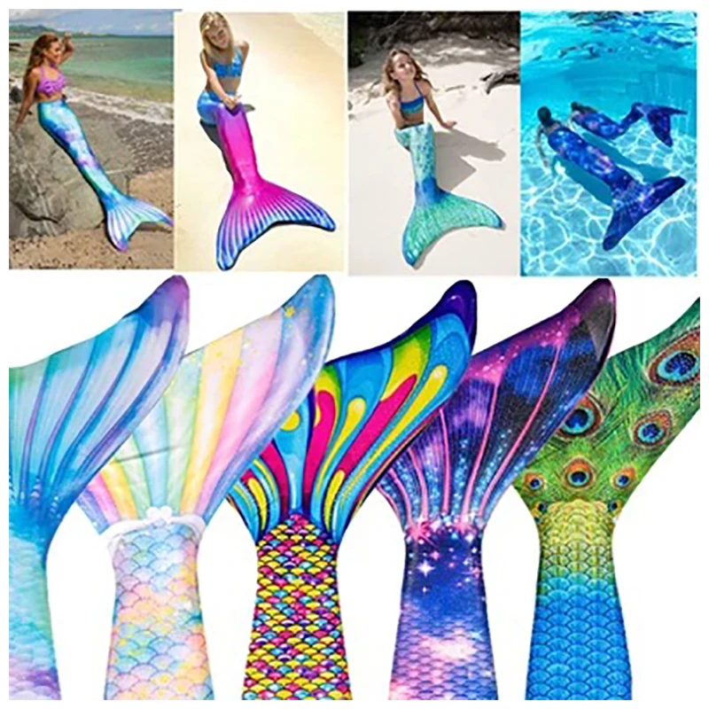 

Mermaid tail girl swimsuit parent-child children's swimsuit performance clothing + flippers mermaid flippers two-piece set