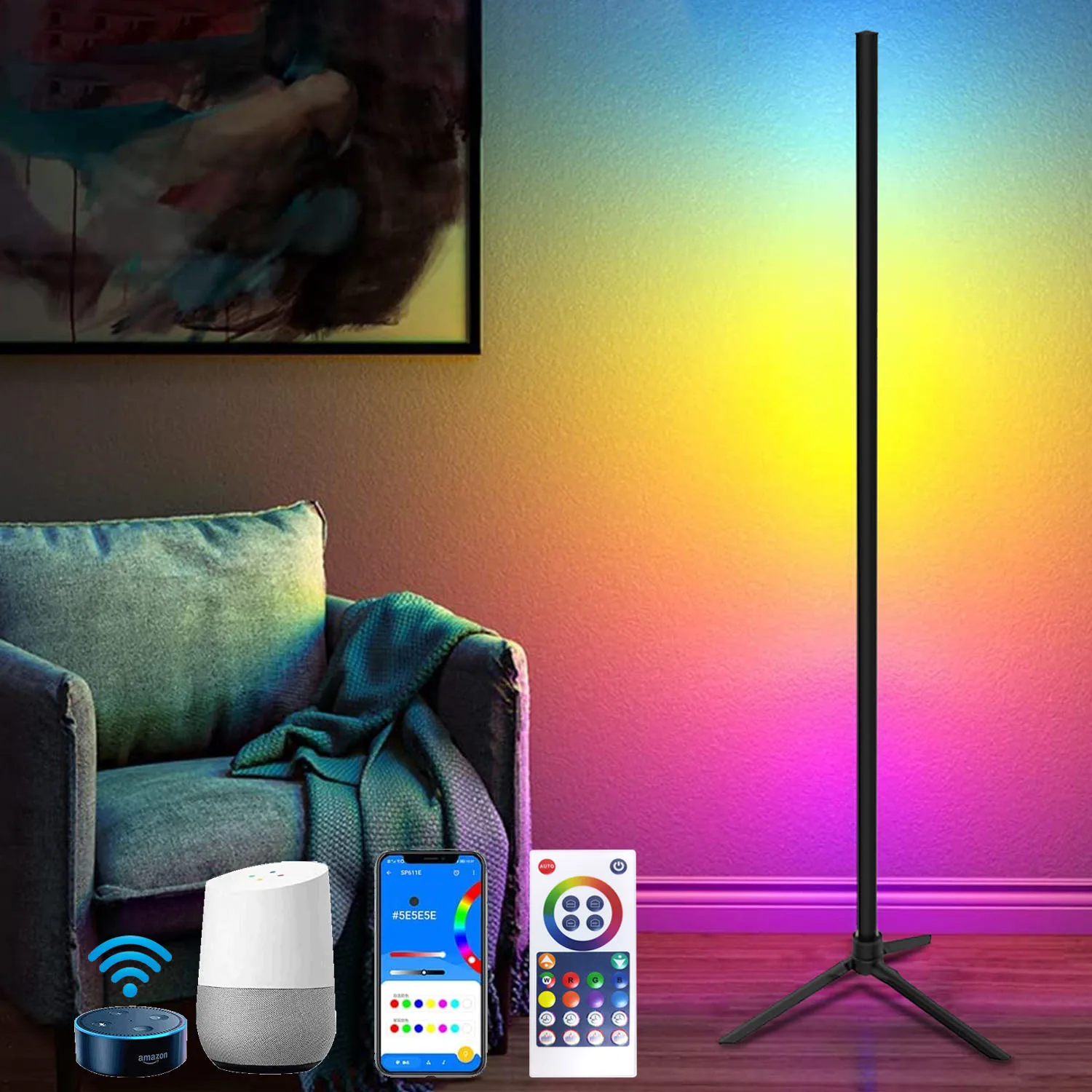 

120CM Tripod Modern Floor Stand Lamp Smart WIFI RGB Led Mood Lights Interior Stand Lighting for Living Room Bedside Nordic Decor