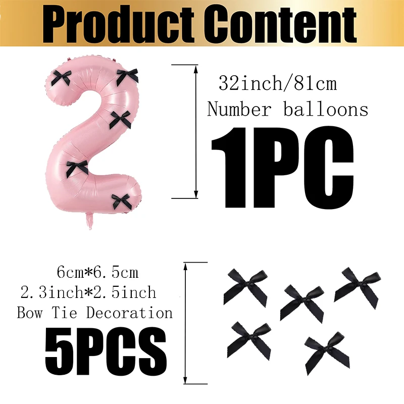 32-дюймовые воздушные шары из алюминиевой фольги с различными цветными цифрами 2, используются для украшения дня рождения, с бантиками или плюшевыми шариками.