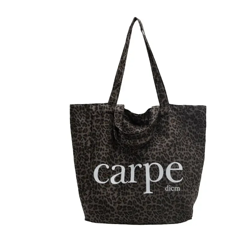 Винтажная большая сумка-тоут GAINNY с леопардовым принтом Женская холщовая