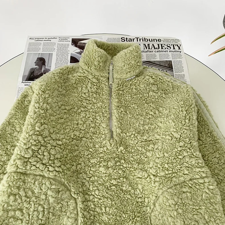 loose women tops Half Zipper Women's Coat Faux Lamb Wool Long Sleeve Stitching Simple Female Jackets Autumn Winte tendy fur faux