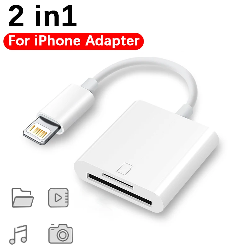 

Адаптер для карт памяти SD/TF 2 в 1, устройство для чтения карт SD/TF на iphone 14, 13, 12, 8pin, конвертер данных для iOS 13 и выше камер