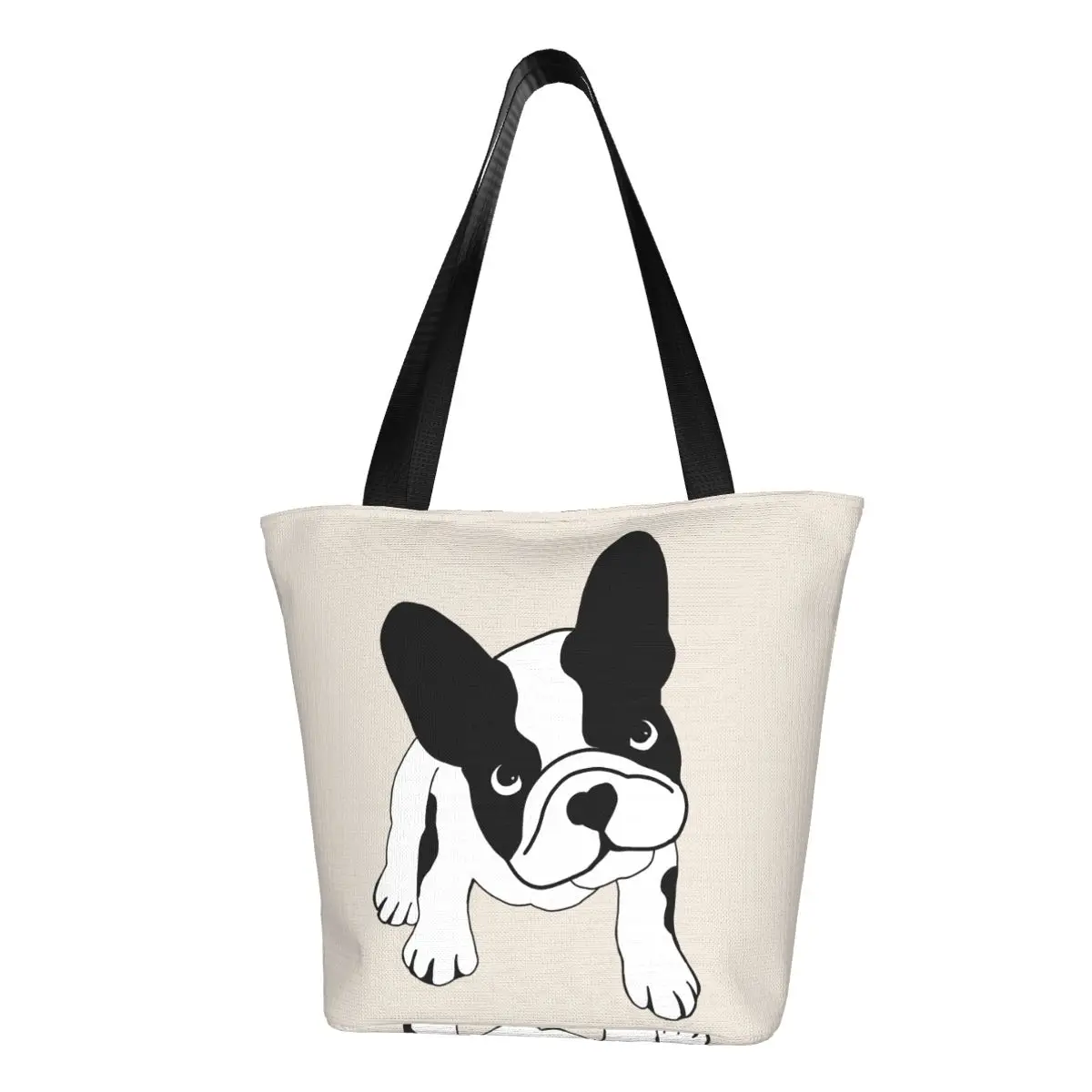 Black And White French Bulldog Shopping Bag Aesthetic Cloth Outdoor Handbag Female Fashion Bags