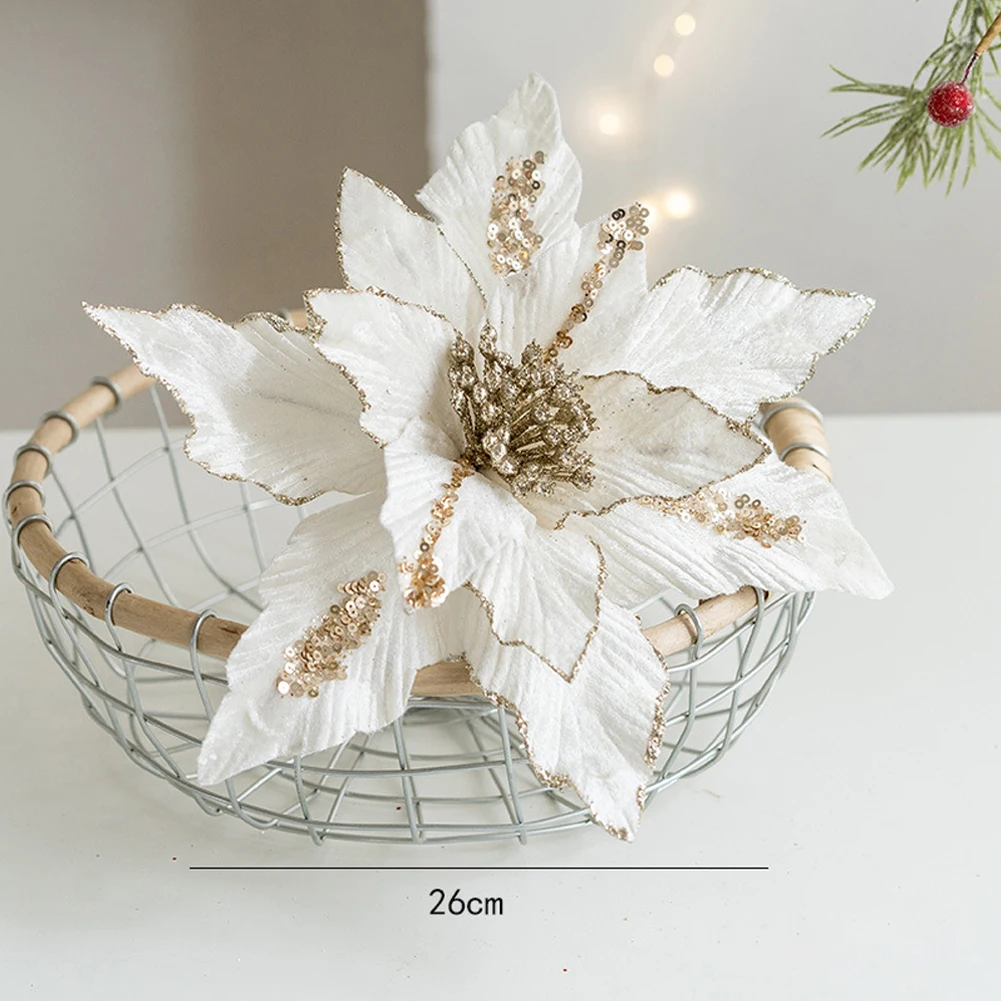 Блестящий рождественский цветок пуансеттии 26 см реалистичная рождественская