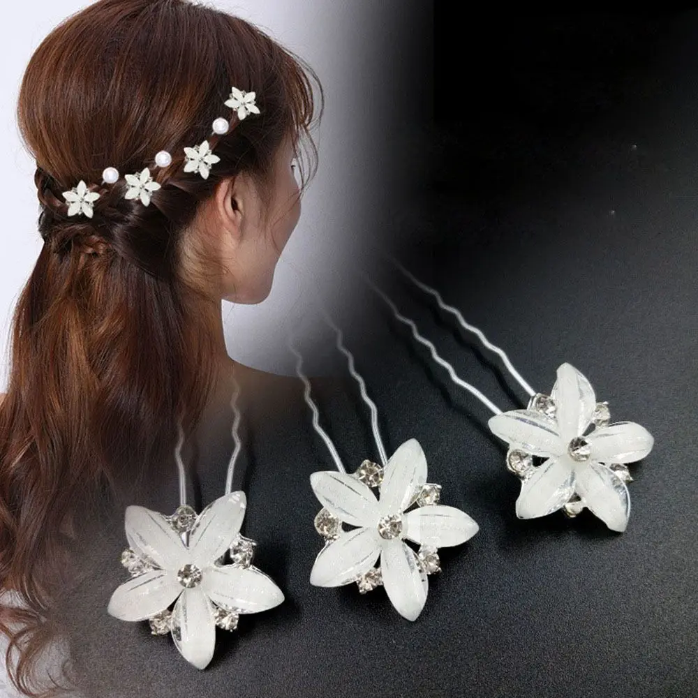 

Hair Accessories Barrettes Crystal Pearl Hairpin Bride Headpiece Flower Hairpin Stick U Shaped Hair Clip Bridal Hairpin