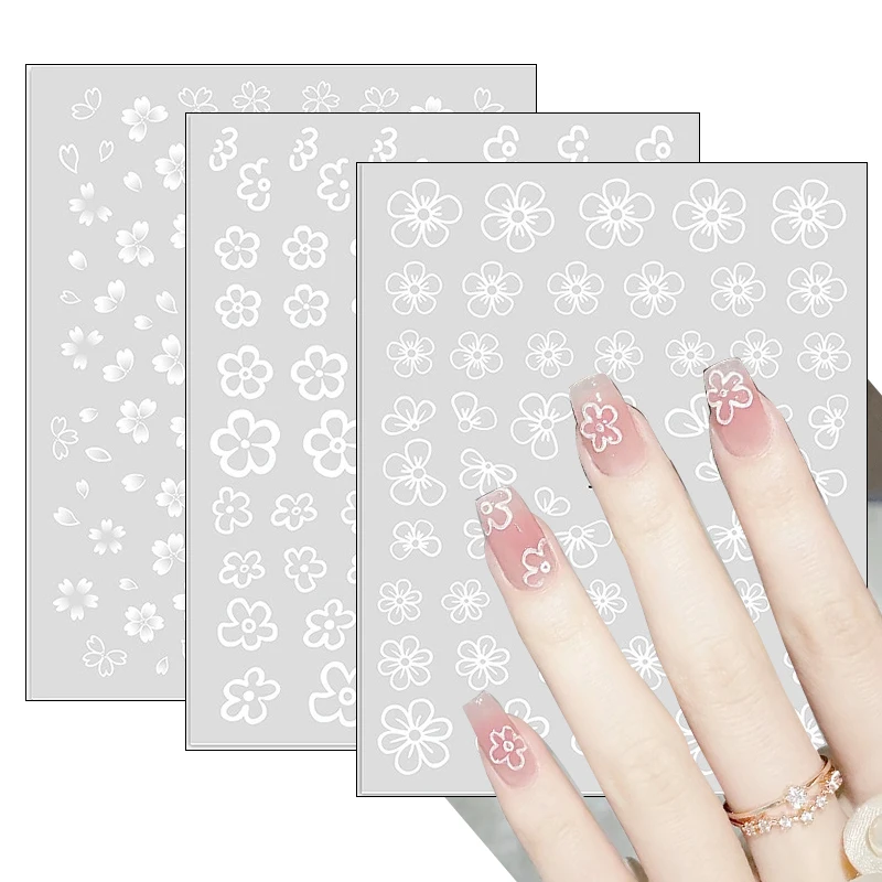 

1PCS Black White Leaves Flower 3d Nail Stickers Sakura Leaves Adhesive Slider Bronzing Gold Flower For Manicuring Nails Art Tip