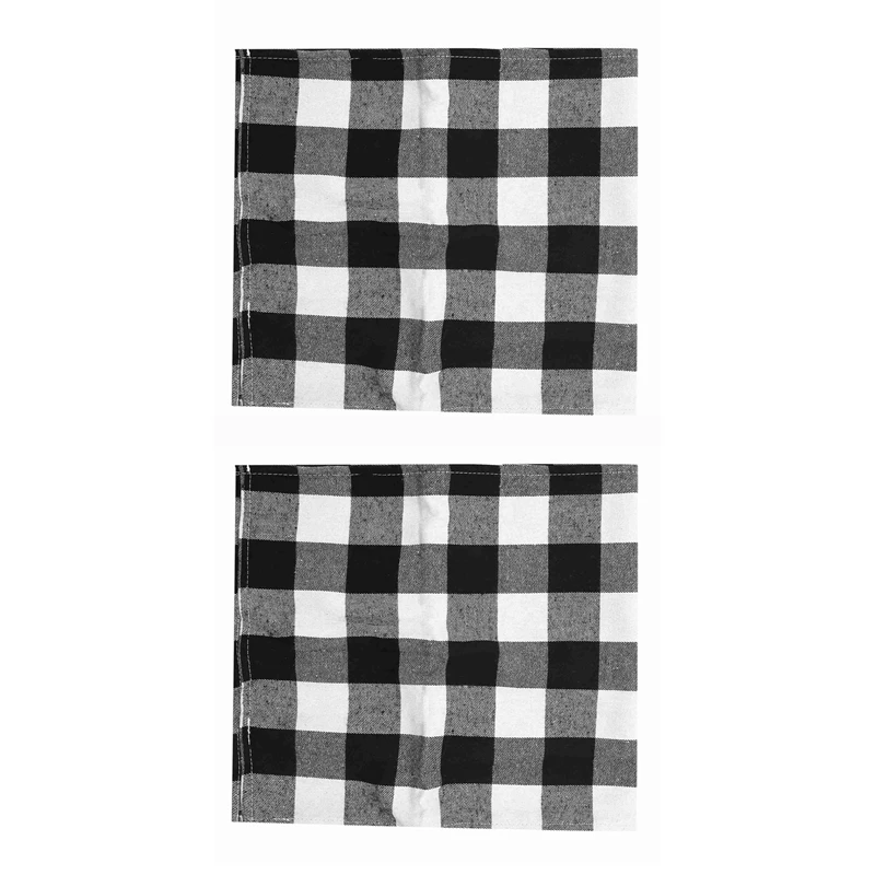 

2Pcs 14 X 108 Inch Buffalo Check Table Runner Cotton-Polyester Blend Handmade Black And White Plaid For Family Dinner