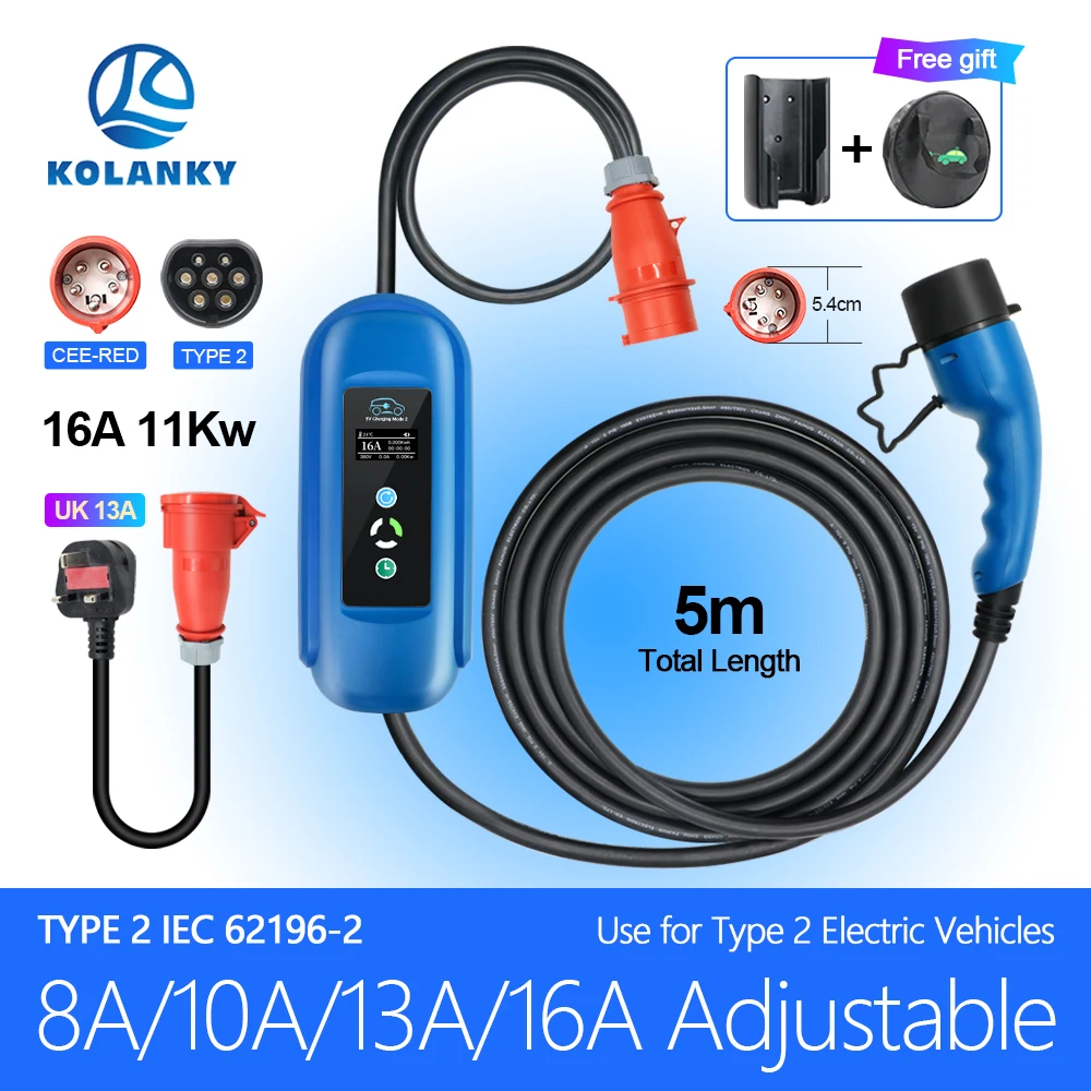 Зарядное устройство Kolanky EV 16 А 11 кВт тип 2 таймер IEC 62169 электрическое зарядное