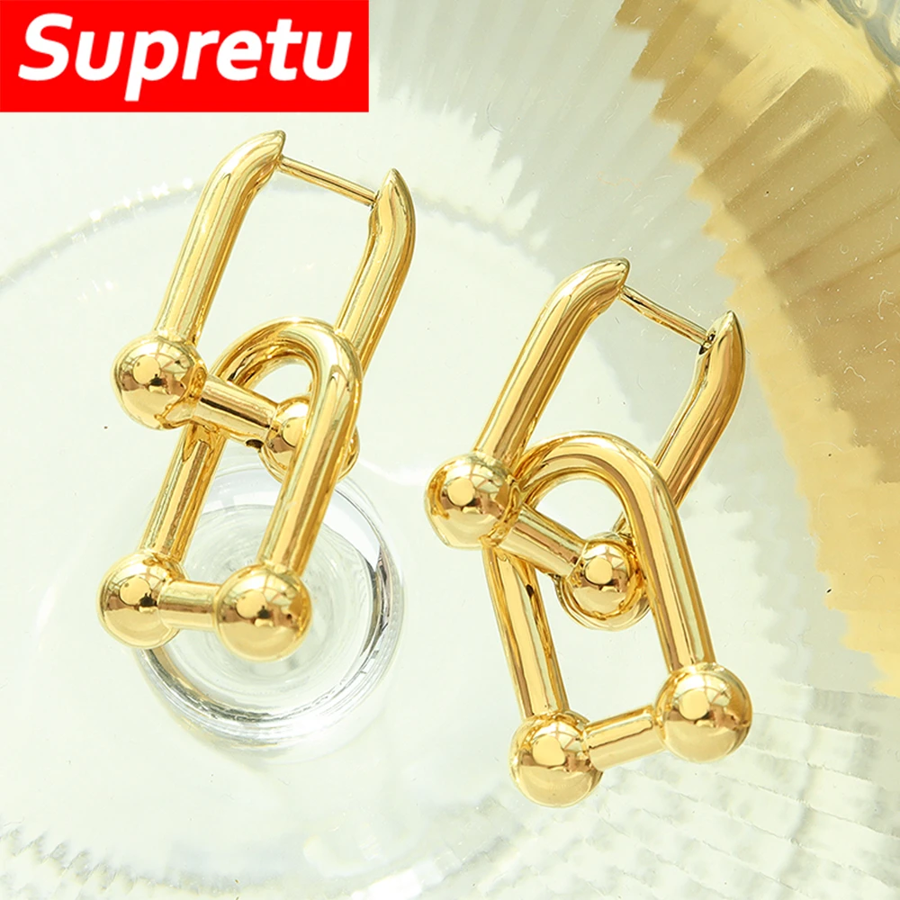 Женские серьги-подковы в европейском стиле, U-образная Пряжка из титановой стали с покрытием из 18-каратного золота, водонепроницаемые Модные ювелирные украшения для подарка
