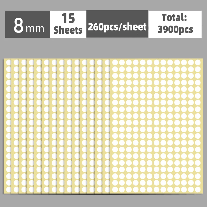 

Круглые наклейки из бумаги, 8-100 мм, разноцветные, 15 листов