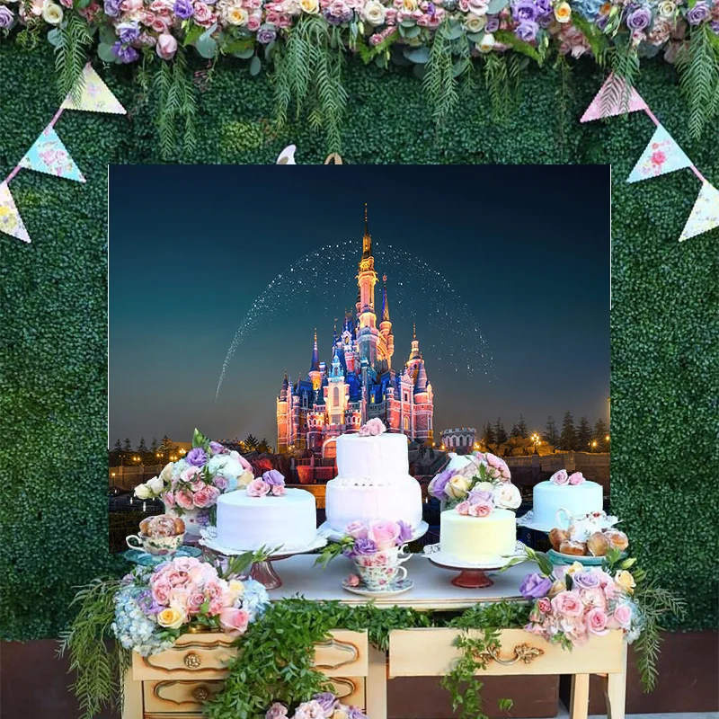 

Disney Custom Colorful Dreamy Castle Backdrop Princess Happy Birthday Party Cartoon Decoration Photography Backgrounds Banner