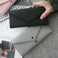 2022 women embroidered heart wallets female three fold hasp coin purses ladies solid color long soft pu leather money clip