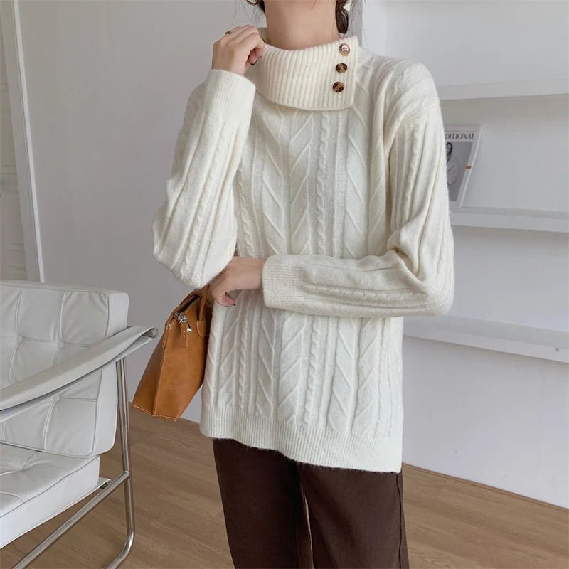 MEXZT полуводолазка женский винтажный вязаный пуловер с длинными рукавами зимние