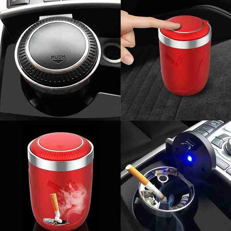 

Car Ashtray with LED Light Push Type interior decoration creative multifunctional Auto Vehicle Cigarette Ashtray Holder Decor