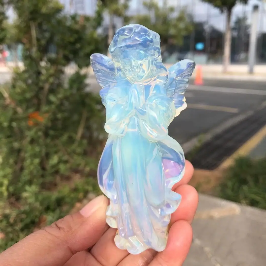 

Angel Statue Stone Carving Natural opal Crystal Reiki Healing Energy Stone Figurine Home Decoration Trinket Craft Gift 1pcs