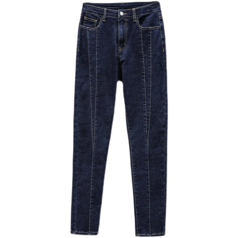 Джинсы-карандаш женские Стрейчевые в полоску длинные супер эластичные