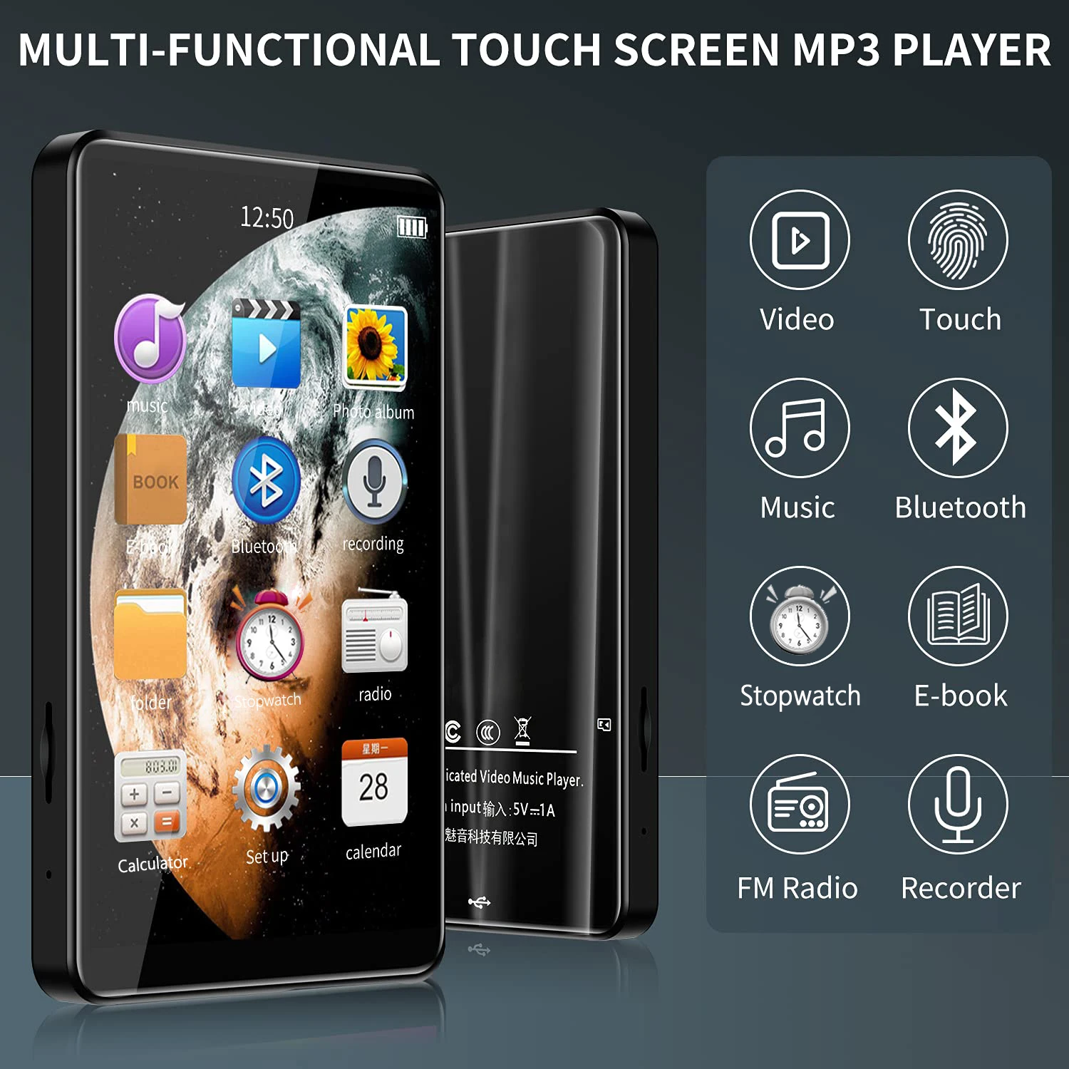 

MP4 Player 4'' Full Metal Touch Screen MP3 MP4 Music Player Bluetooth 5.0 FM Radio With Video Playback APE FLAC WAV AAC-LC ACELP