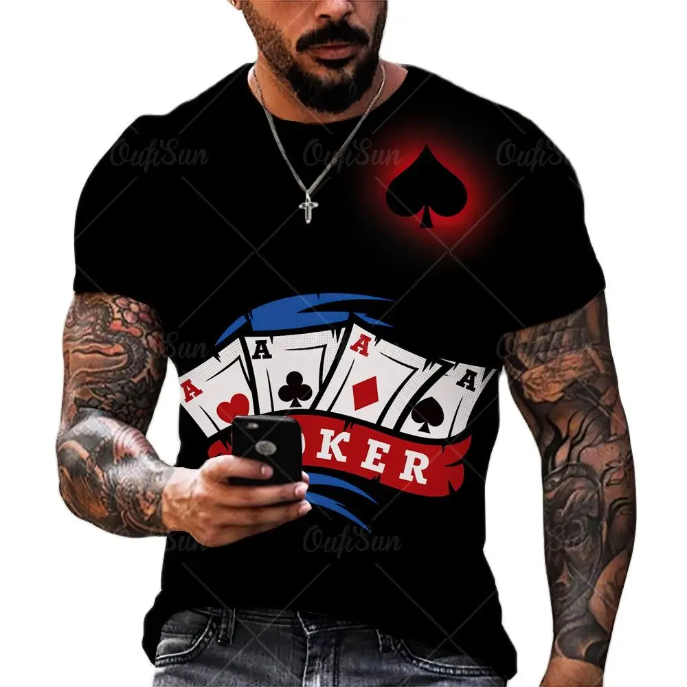 

Men's Poker Collection Printed 3d-shirt Street Vantage Oversized Short Sleeve Summer New Trend Top Casual Fashion High Quality